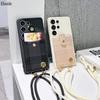 Чехол-кошелек со шнурком для Samsung Galaxy S26 Ultra S24 FE S23 S21 S22 S25 Plus, с карманом для карт, цветочным узором, ремешком-шнурком через плечо, клетчатый чехол-сумка
