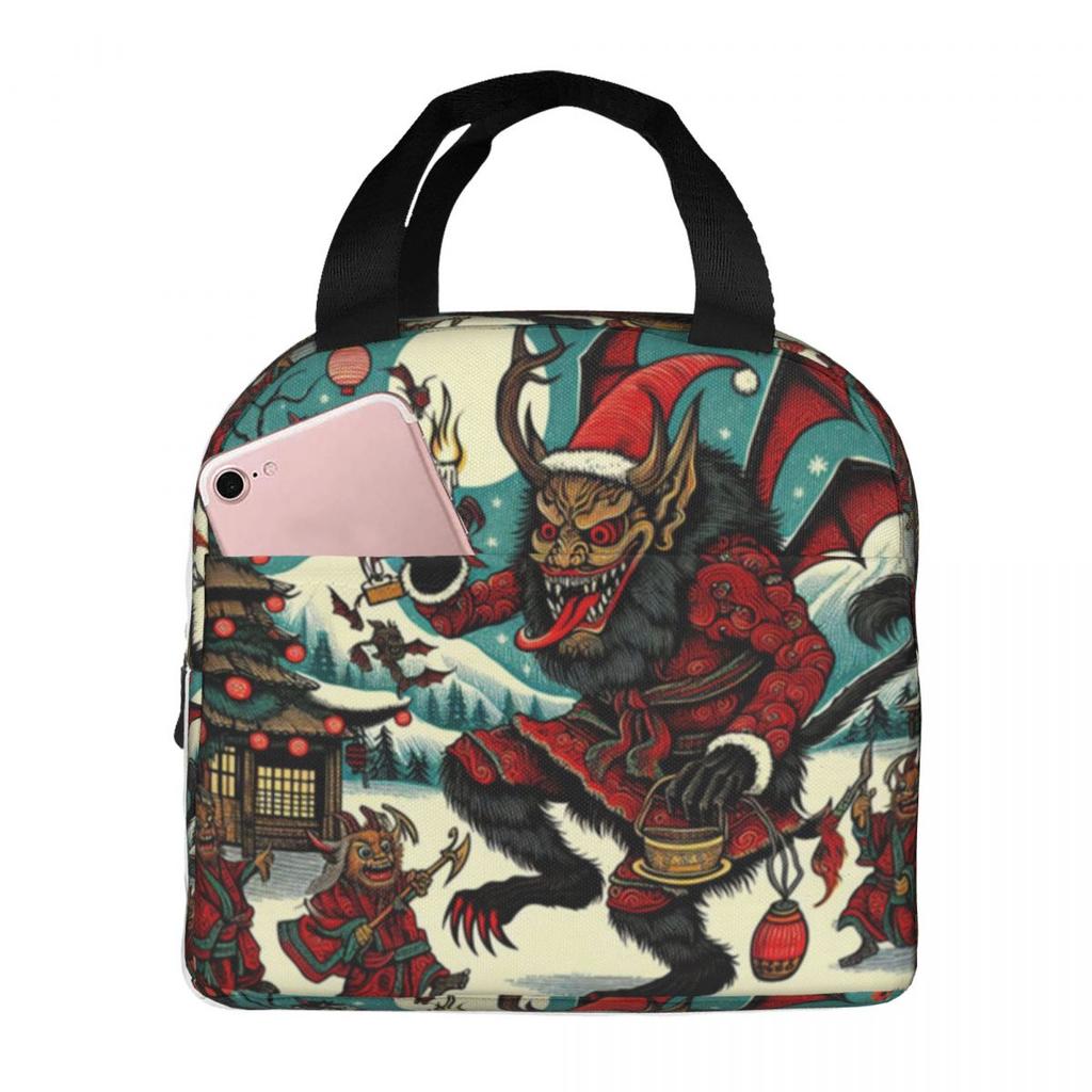 Japanese Woodcut Krampus Insulated Lunch Bag for Kids School Cooler Thermal Food Box Tote Portable Lunch Boxes Container
