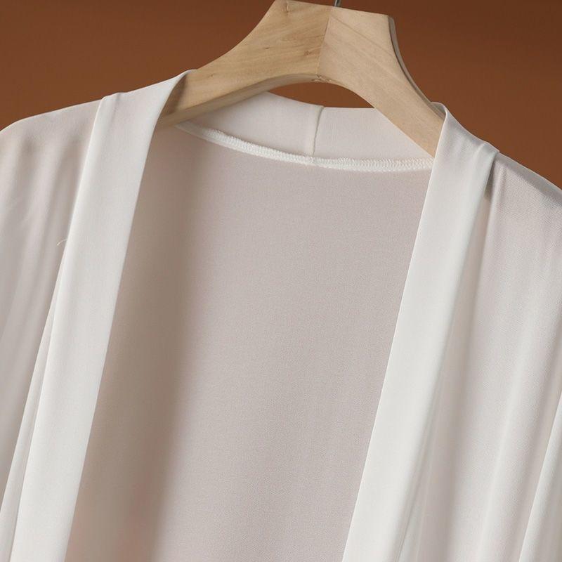 Длинный шифоновый кардиган для женщин, летний, тонкий стиль, солнцезащитная рубашка с кондиционером, накинутая на плечо