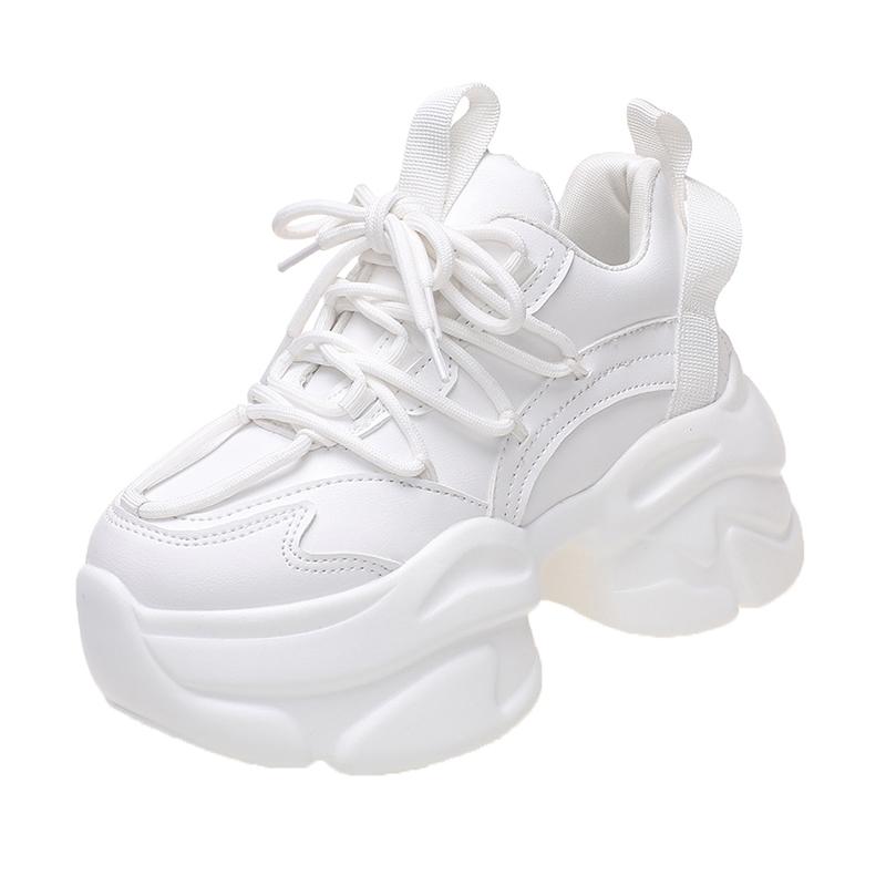 Черные женские кроссовки из толстой кожи на высокой платформе, спортивная обувь Ulzzang, новинка осени 2025 года, женские клиновидные повседневные туфли на толстой подошве