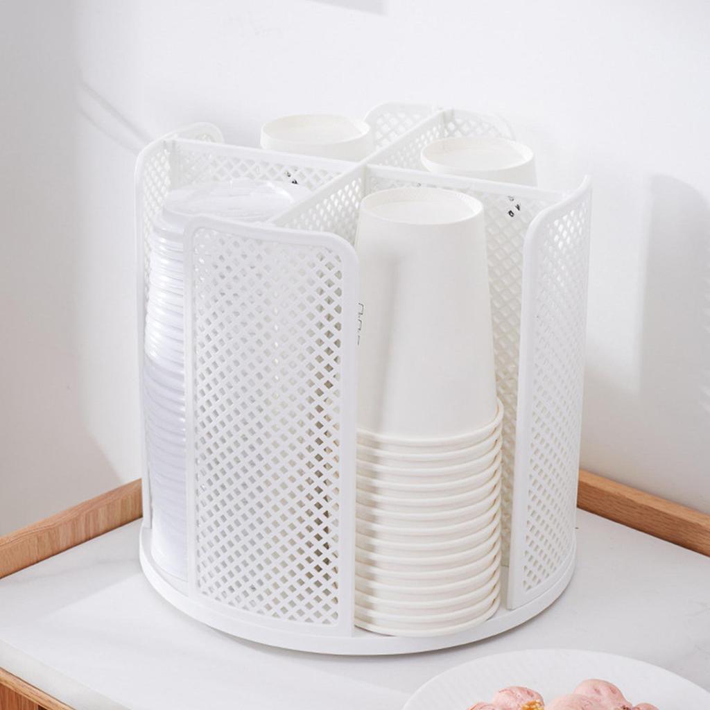 Вращающийся пластиковый органайзер для хранения стаканов 360° Диспенсер 4 отделения Держатель для стаканов и крышек Съемный настольный диспенсер для кофейных стаканов