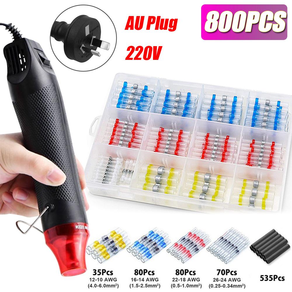100/800PCS Solder Seal Wire Connectors Heat Shrink Solder Butt Connectors Kit Automotive Marine Insulated with 300W Hot Air Gun
