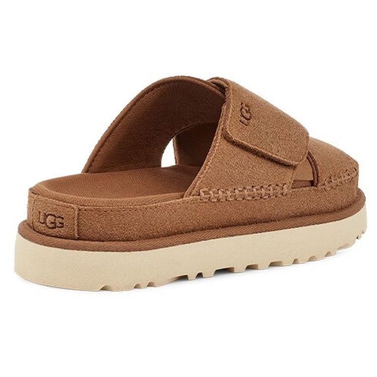 UGG Goldenstar Cross Slide двухслойные кожаные удобные модные сандалии женские сандалии каштановые 1137910-CHE