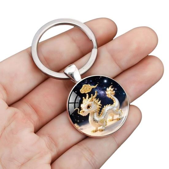 Брелок Зодиак Купольное стекло Сплав цинка Брелок с фоном звездного неба Украшения из золотой фольги 12 знаков зодиака Держатель для ключей