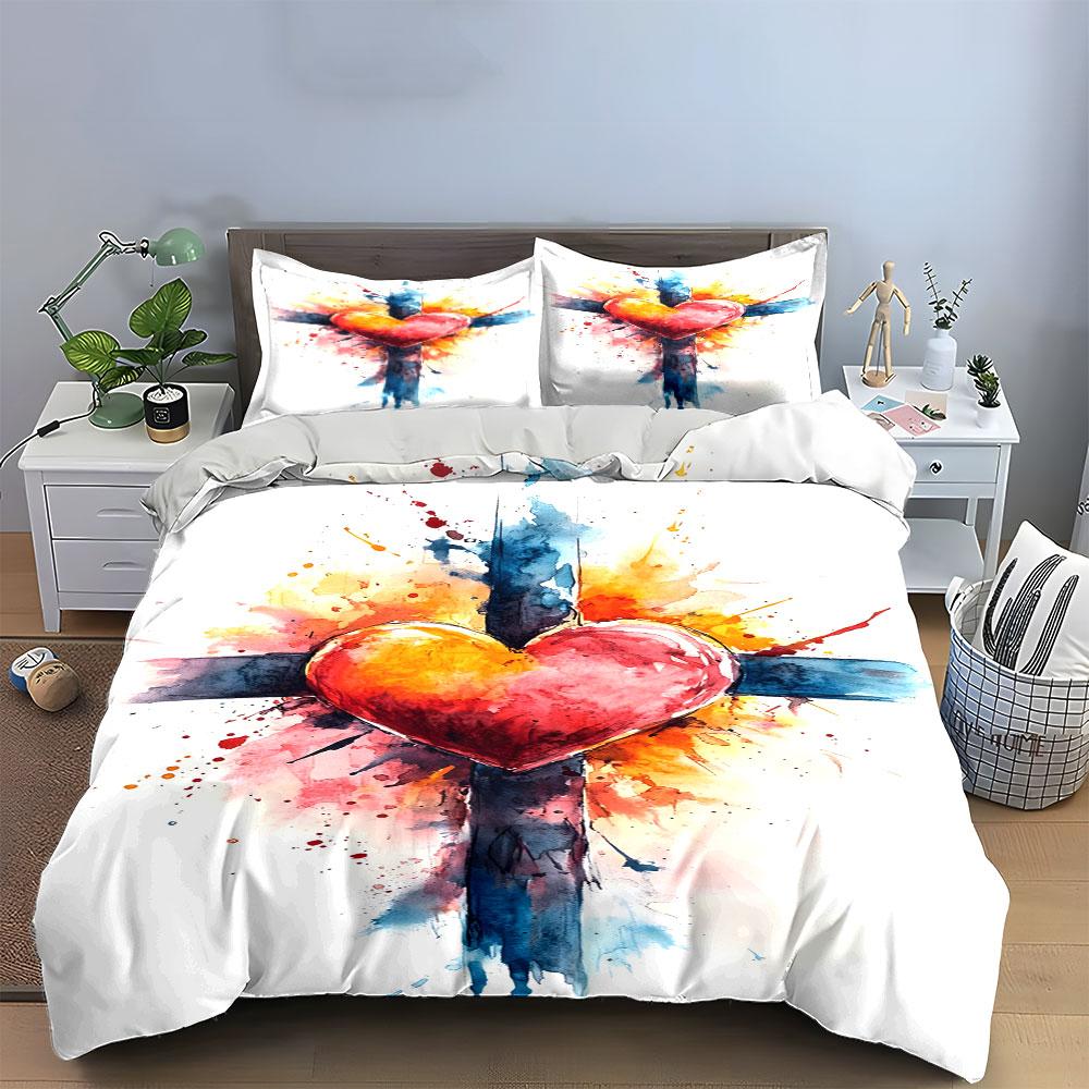 Heart and cross design. Bedding sets Duvet cover sets Duvet covers Pillowcases(1*Duvet Cover 2*Pillowcases without duvet insert)