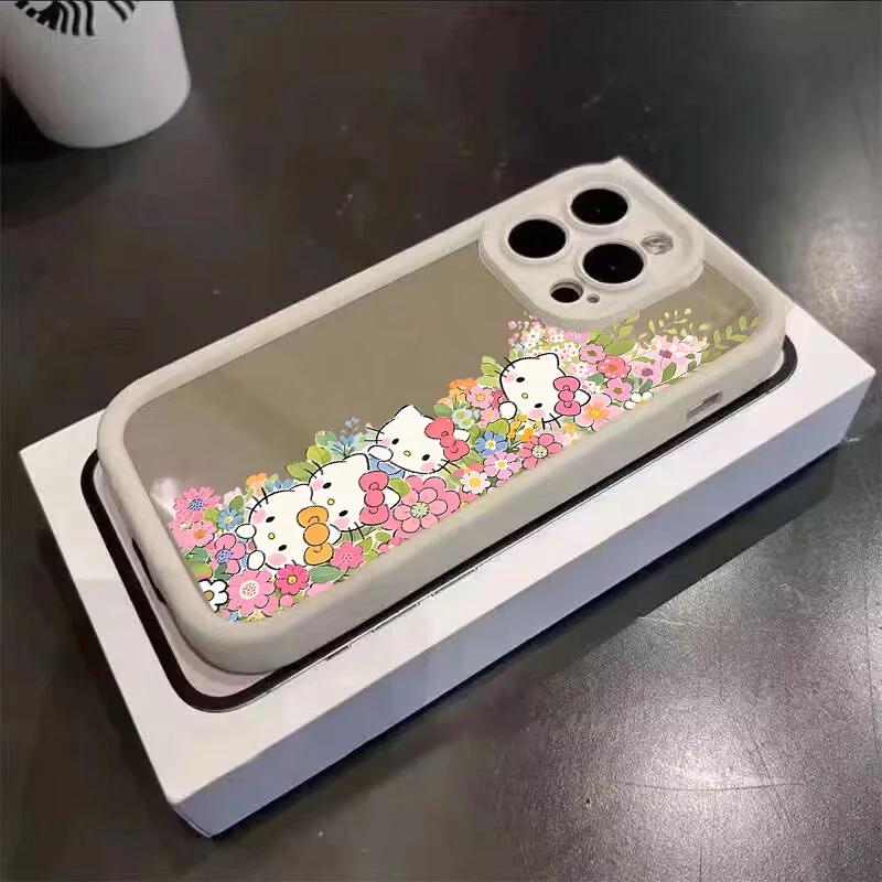 Mirror Makeup Flower Hello Kitty Chain Casing For Xiaomi Redmi Note 15 Pro 5G 15C 15 15A 14C Note 14 13 12 Pro Plus 5G Soft Case