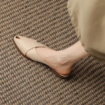 Модные летние шлепанцы 2024 Женская обувь из натуральной кожи Женские туфли с острым носком на низком каблуке Мюли Элегантные сандалии Женские слайды Женская обувь