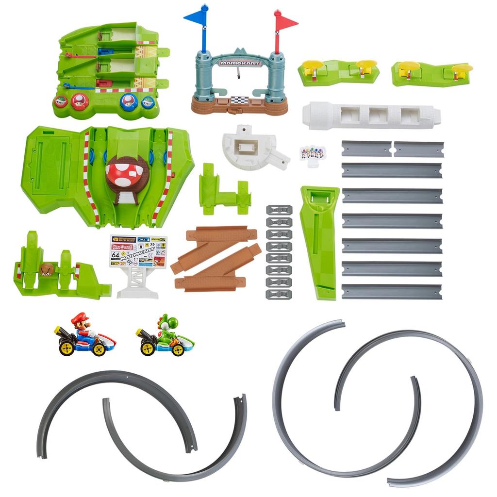 Hot Wheels Mario Kart Circuit Track Set for Ages 5 and Up 1 Mario Car and 1 Yoshi GCP27 [Includes Car]