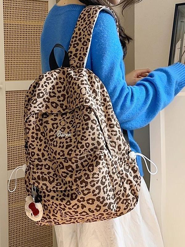 Women's Red Leopard Print Double Shoulder Backpack - Stylish American Niche Travel Bag, Large Capacity, Lightweight