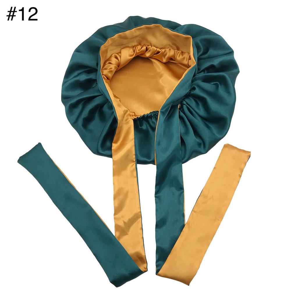 Long Tie Satin Hat Woman Fashion Sleeping Hair Bonnet Double Layer Braids Bonnets