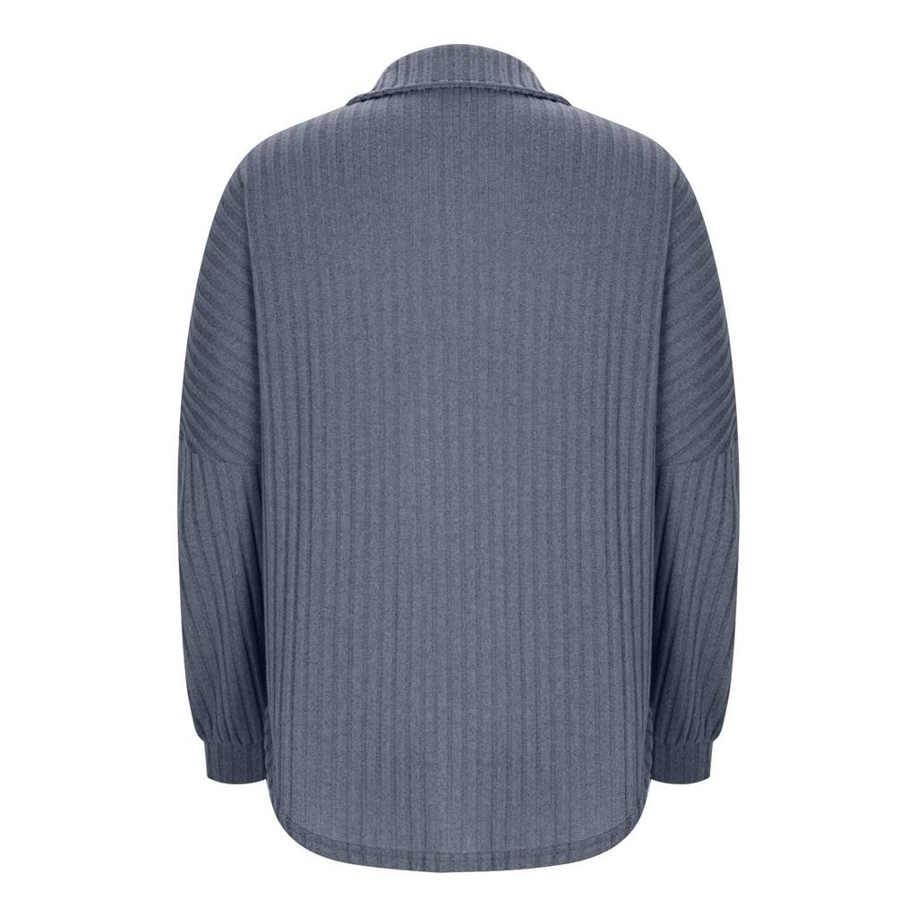 Women's Loose Fit Sleeve Ribbed Knit Button Down Shirt Shacket Boyfriend Shirt Jackets Tops