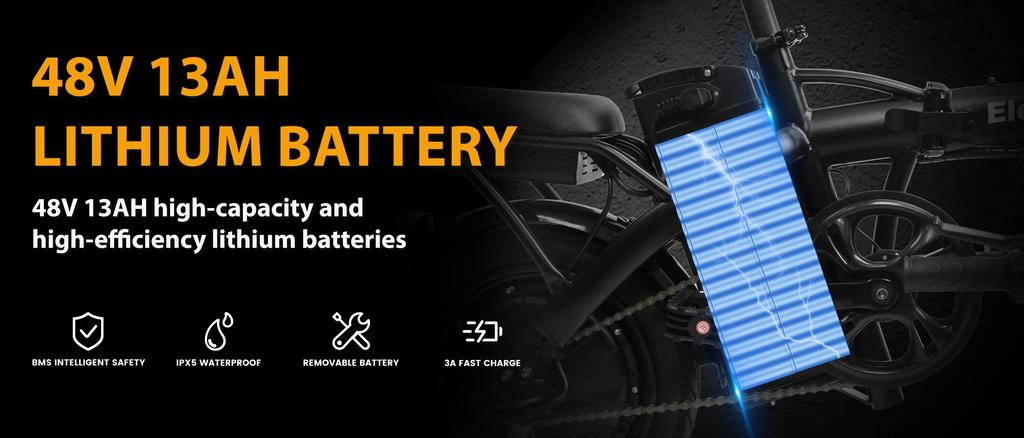 ElekWheels F3 Foldable City Electric Bike - 250W Lightweight Electric Bike with 60km Range, IPX5 Waterproof and Dual Disc Brakes