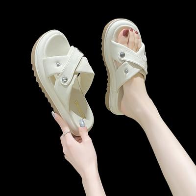 Летняя модная женская обувь Летние женские тапочки на платформе Однотонные тапочки Женские туфли на плоской подошве с заклепками Zapatillas De Mujer