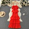 Women Summer Dress Sweet Chiffon Suspender Temperament French Gentleness Elegant Feeling Ruffle Cake Fairy Dress D3227