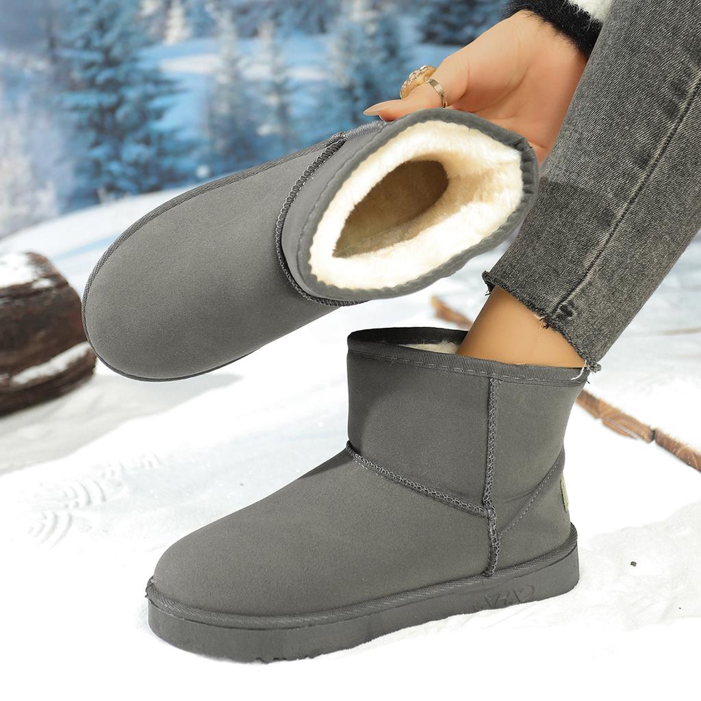 Fashion Platform Spliced Suede Snow Boots 2025 Women's Fashion Winter Round Toe Pullover Foot Plus Fleece Thickened Flat Cotton Boots