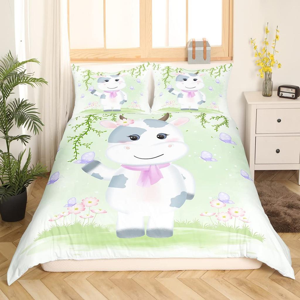 Milk Cow Wild Animals Pattern Duvet Cover Set King Queen Size Polyester Comforter Cover For Kid Girl Bedding Set With Pillowcase