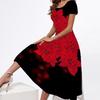 2024 Square Collar Short-Sleeved Printed Long Dress for Women - European & American Style