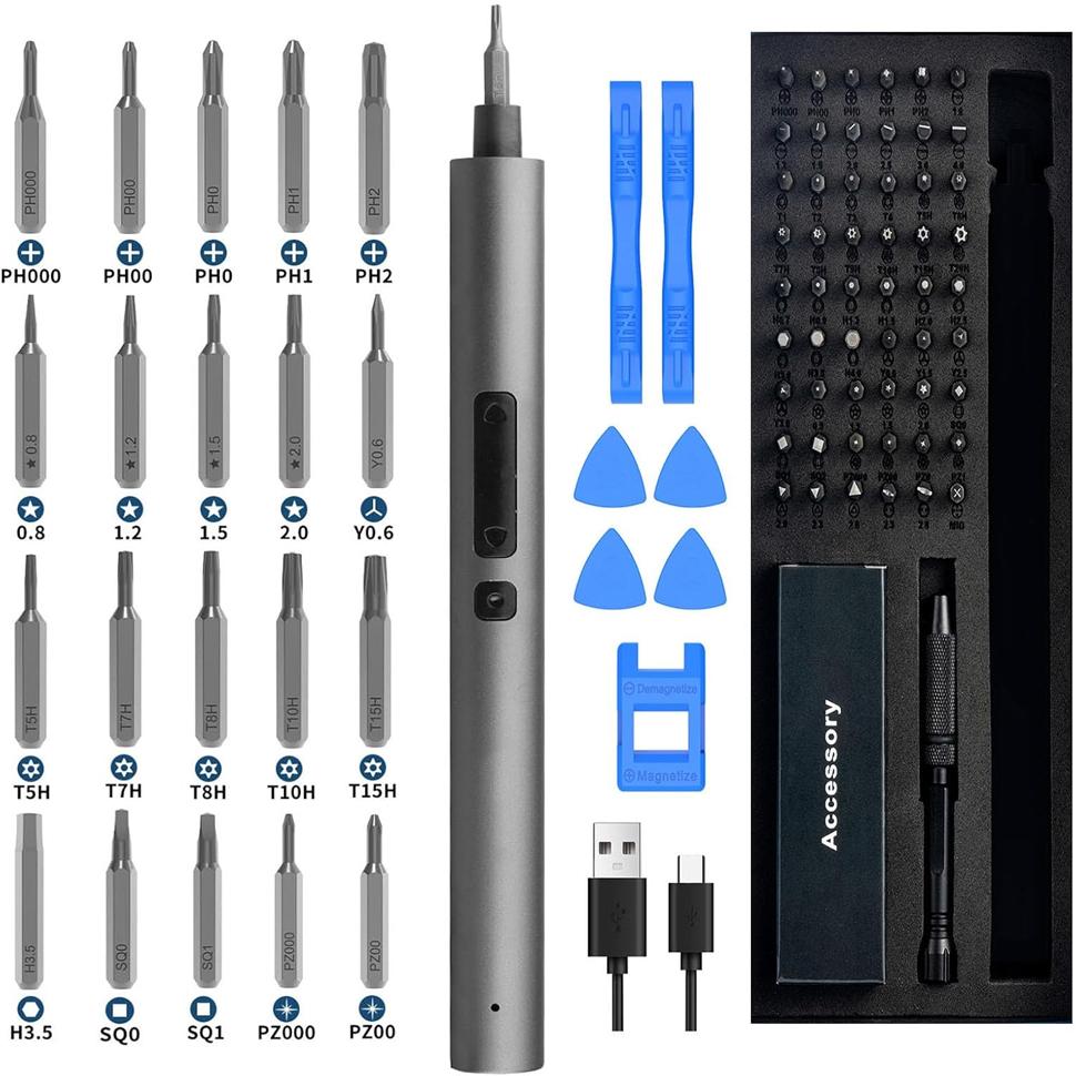 Galacok 28/65 In 1 Precision Electric Screwdriver Set with 54 Magnetic Bits 2 Torque Settings for Repairing Watch Camera Phone