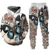 3D Butterfly Printed Men's 2-piece Outfits Casual Men Women Hooded Sweatshirt Suit Autumn Oversized Fashion Tracksuit Pants Sets