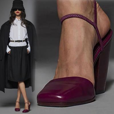 Ретро мода квадратный носок сандалии с закрытым носком высокие каблуки вечеринка свадьба ночной клуб женщины толстый каблук туфли-лодочки показы мод