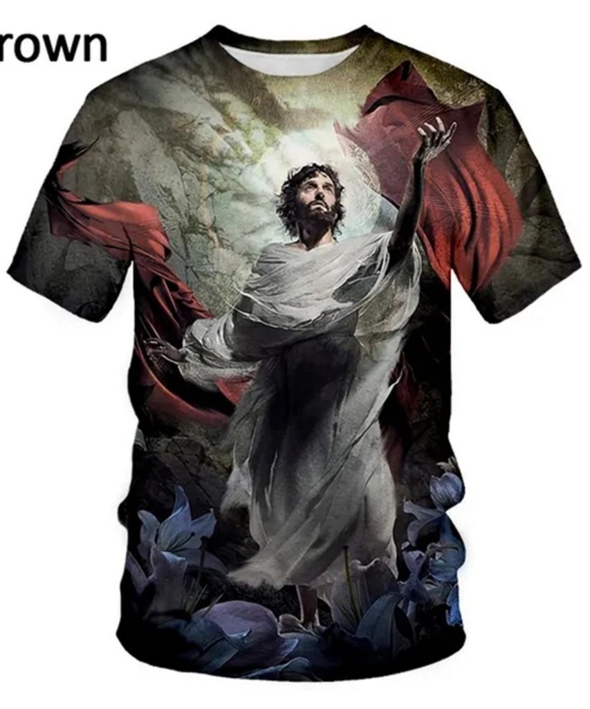Summer Round Neck 3D Jesus Pattern Print Top Fashionable Casual Short Sleeved Men's T-shirts