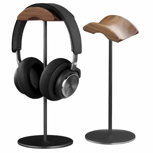 Kantof Headphone Stand, Made of Premium Natural Black Walnut Wood with Aluminum Alloy Finish, Elegant Headphone Hanger for Telework and Gaming, Interi