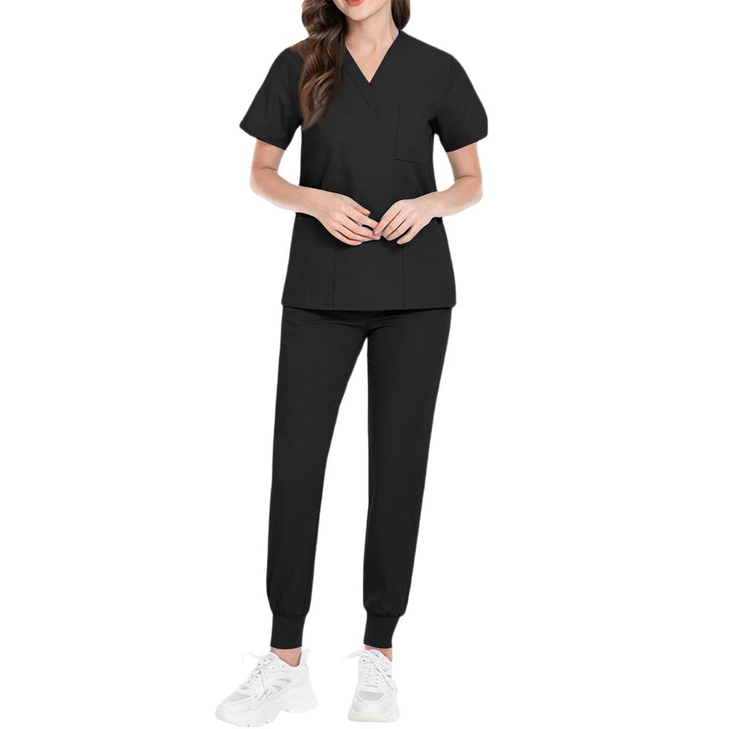 Ladies' Comfortable And Casual Solid Color Short Sleeved Pants Protective Suit Set
