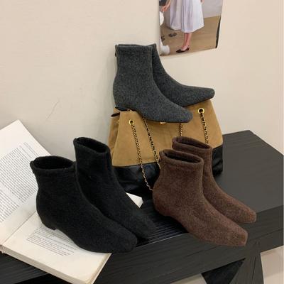 Новинка, премиальная корейская версия, ботильоны на высокой платформе, женские ботинки в стиле ретро с квадратным носком и коротким голенищем, шерстяные тонкие ботинки, кожаные, осень-зима