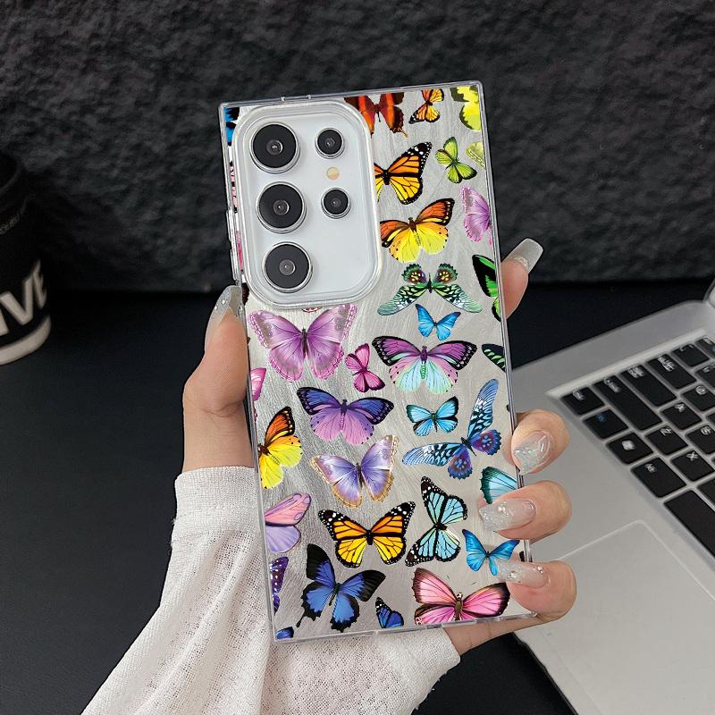 Чехол для телефона с рисунком бабочки и перьев для Samsung S25 Ultra S24 FE S23 A56 A36 A16 A55 TPU Soft Edge тонкий противоударный жесткий чехол-бампер из ПК