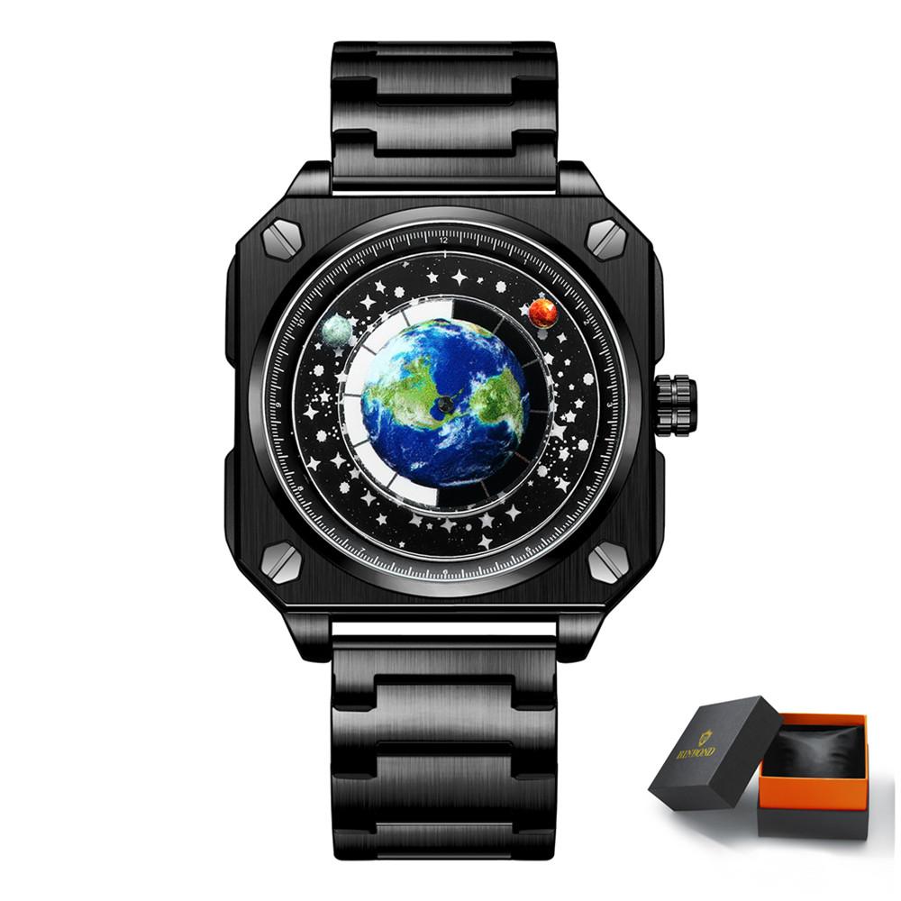 New Men's Watch Creative Cool Big Dial Moon Earth Star Sky Silicone Steel Band Quartz Watch
