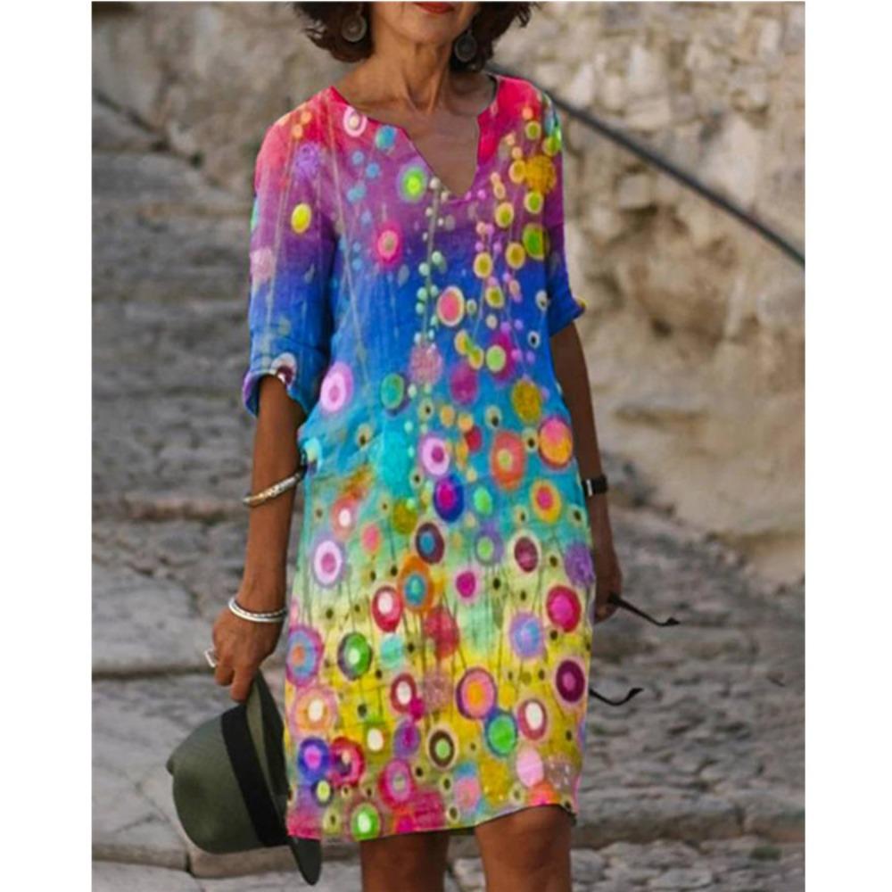 JPNTKY Women's Fashion Summer Spring Short Sleeve V-Neck Casual Dresses