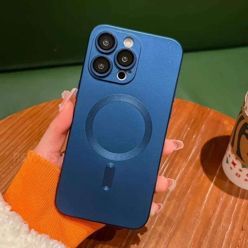 Роскошный магнитный беспроводной зарядный матовый чехол для iPhone 16 15 14 Plus 13 12 11 Pro Max для Magsafe Camera Lens Protector Cover