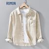 ROMON Мужская свободная рубашка с длинным рукавом из тенсела и льна