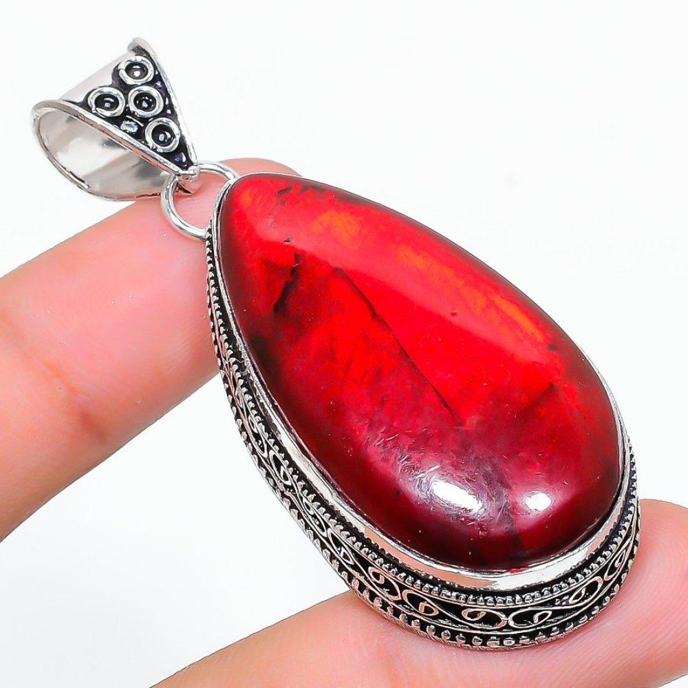 Red Labradorite Gemstone Handmade 925 Sterling Silver Jewelry Pendant 2.40" s1j97