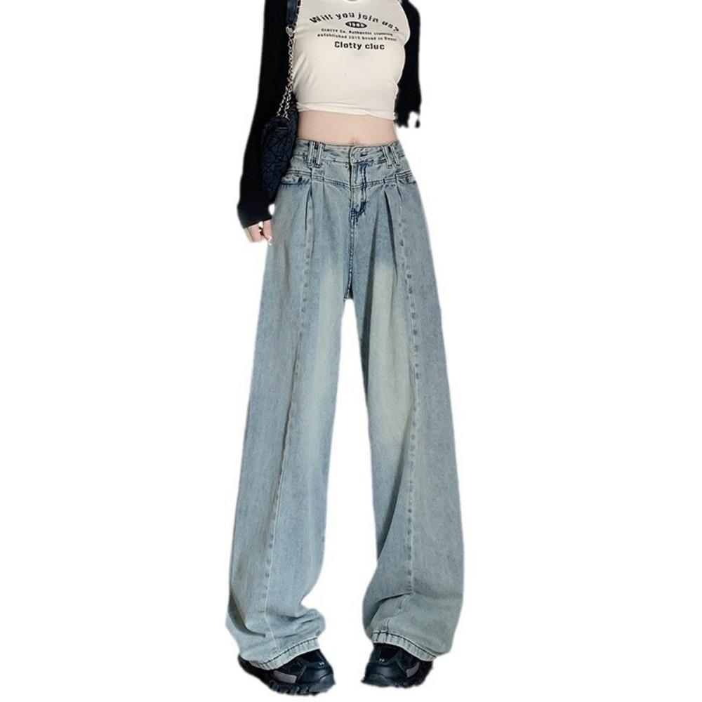 Трендовые уличные драпированные джинсы женские весенне-осенние дизайнерские джинсы с высокой посадкой, прямые, моп, широкие штанины, тренд