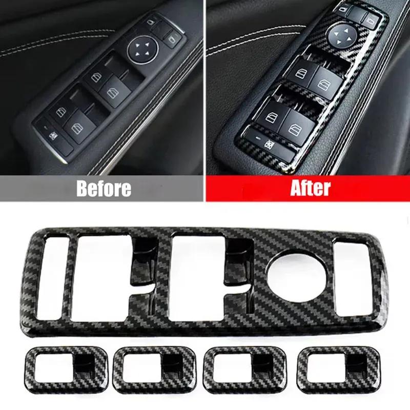 Car Window Control Lift Switch Panel Cover Trim Carbon Fiber For Mercedes-Benz A B C E Class W176 W246 W204 W212 Auto Decoration