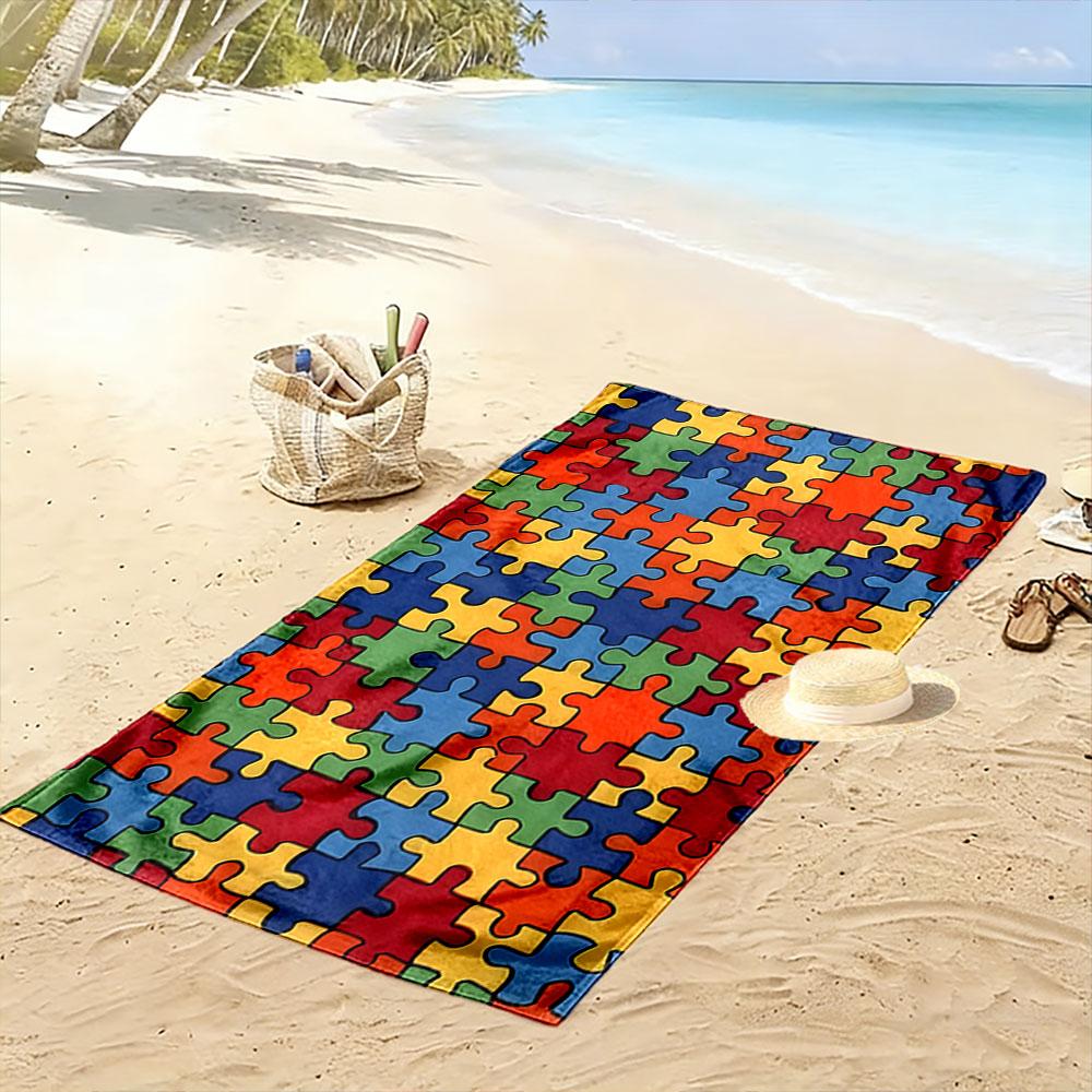 Colorful puzzle piece harmony Print beach towel, quick drying, suitable for travel, outdoor sports, jogging, the beach and swimming, gift