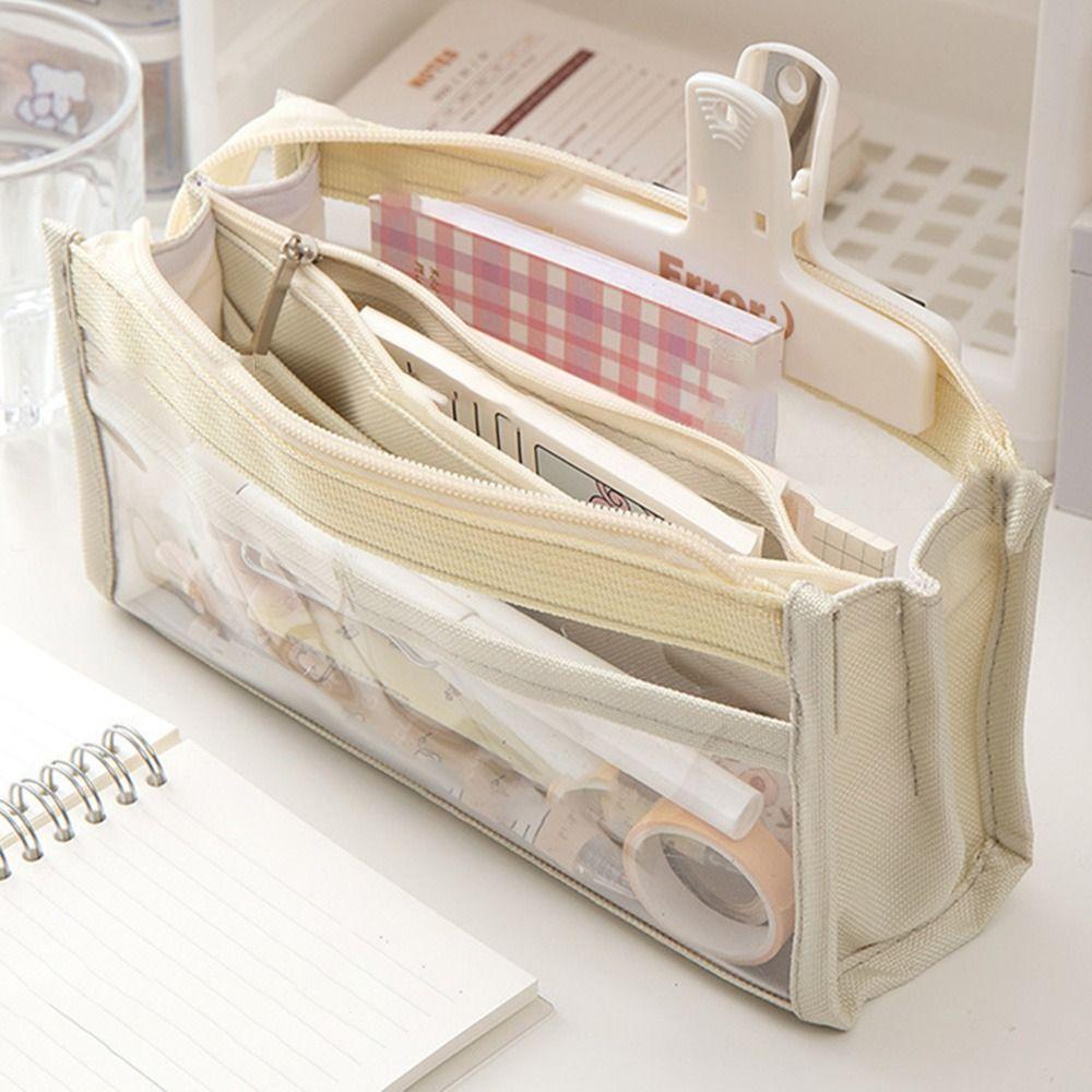 Large Capacity Pen Case Transparent PVC Storage Organizer New Zipper Pouch  Students