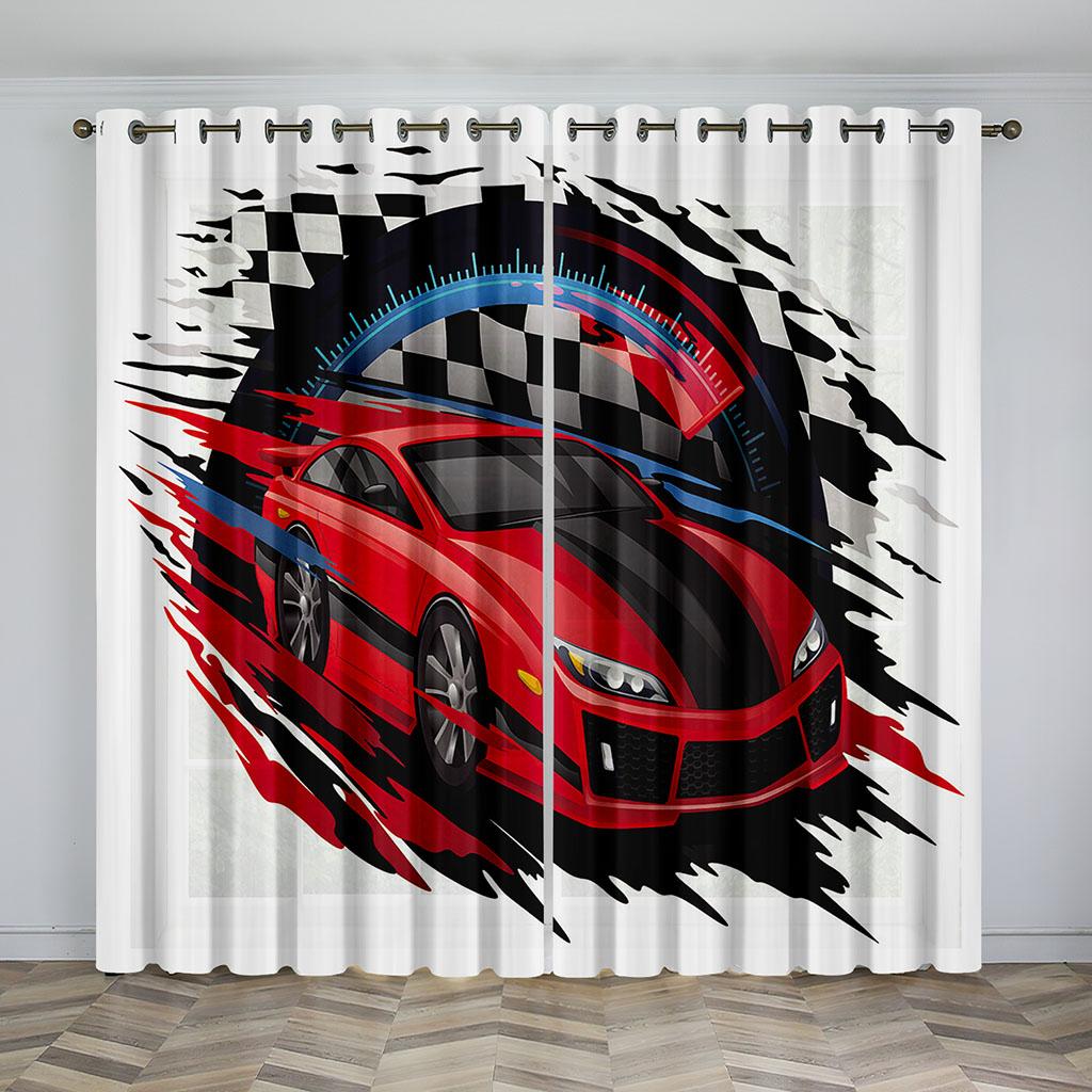2 панели штор с принтом гоночного флага для спальни, гостиной, окна от пола до потолка, кухонных жалюзи, на люверсах, портьеры