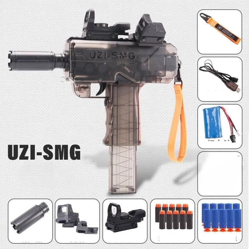 Игрушечный пистолет UZI Электрический пистолет-пулемет с мягкими пулями Модель для непрерывной стрельбы Бластер для стрельбы для взрослых мальчиков Уличный реквизит для CS
