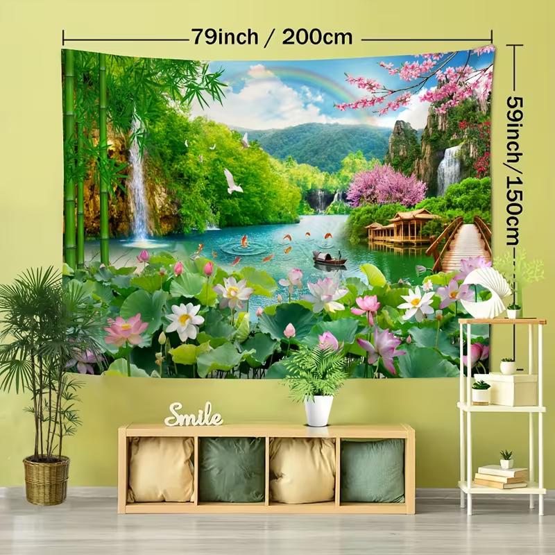 2D Природа Река Гобелен Лотос Водопад Горный Фон Ткань для Дома