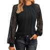 Women's Fashionable Long Sleeve Tops Lace  Ruched T-Shirt Solid Round Neck Blouses Casual Top