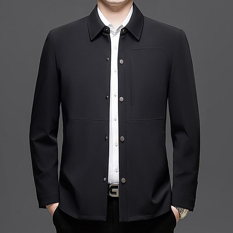 Мужская весенняя куртка в стиле business casual из молочного шелка - Простой лацкан, молодежная верхняя одежда