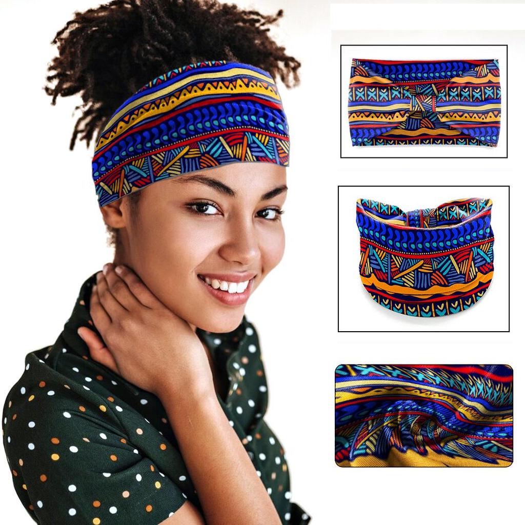 Bohemian African Ethnic Print Knotted Yoga Headband – Wide Elastic Women's Hair Accessory