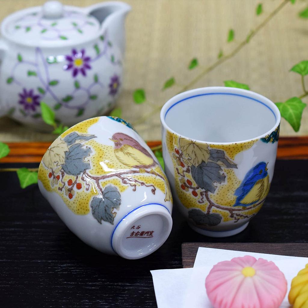 Waza no Kura Стильная пара чайных чашек Кутани Чашки с узором Комон Yoshidaya Воробей Керамический бренд Японская посуда Сделано в Японии Идеально