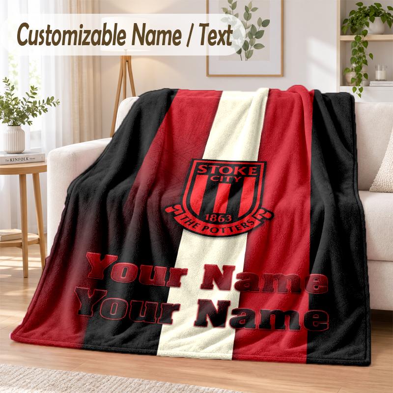 Custom Text Flannel Blanket Stoke City FC Print Warm Cozy Blanket Home Sofa Bedding