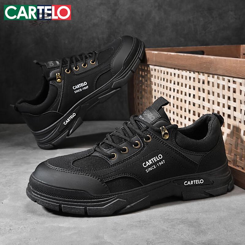 CARTELO Men's Shoes, Spring 2026 Trendy Casual Shoes, Men's Retro Work Boots, Wear-Resistant Outdoor Safety Shoes, Black, Size 39