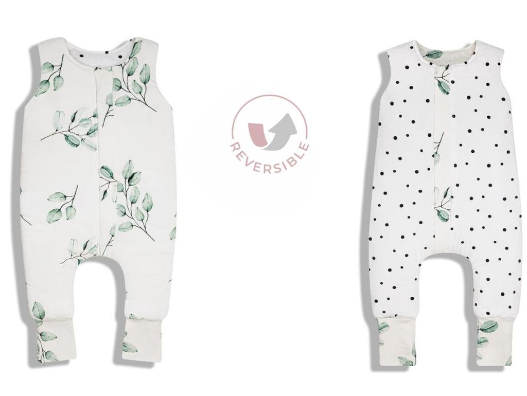 Двусторонний спальный мешок с ножками Xs (6-12 месяцев) Эвкалипт/Черные точки