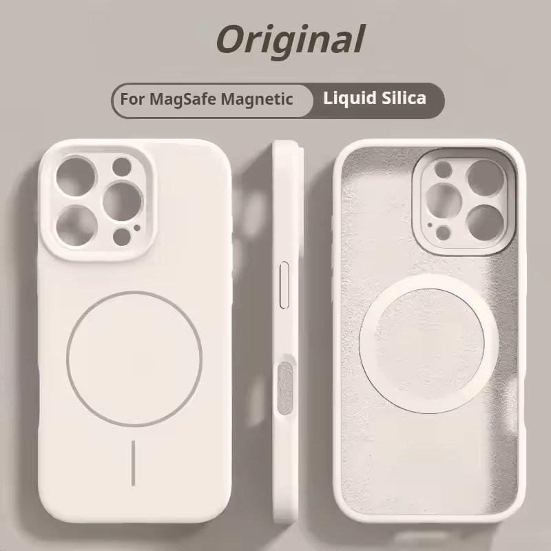 Высококачественный жидкий силикон для чехла MagSafe для iPhone 17 16 15 14 13 12 Pro Max Plus Магнитное беспроводное зарядное устройство Fundas Защитная крышка