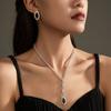 Temperament Luxury Sparkling Rhinestone Necklace Earrings Two-piece Set, Stylish Black Gem Bridal Jewelry, Wedding Accessories
